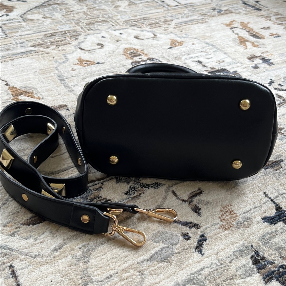 Black Quilted Handbag with Gold Accents - Picture 8 of 8